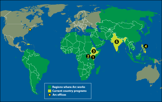 World map with Arc projects